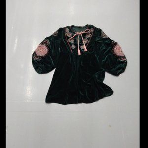 ZARA Green Velvet Embroidered Tunic Dress